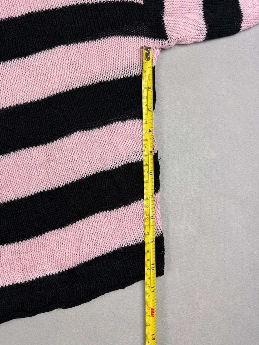 Hot Topic Y2K Pink Black Striped Cropped Mesh Knit Sweater Women's Medium - Picture 7 of 7